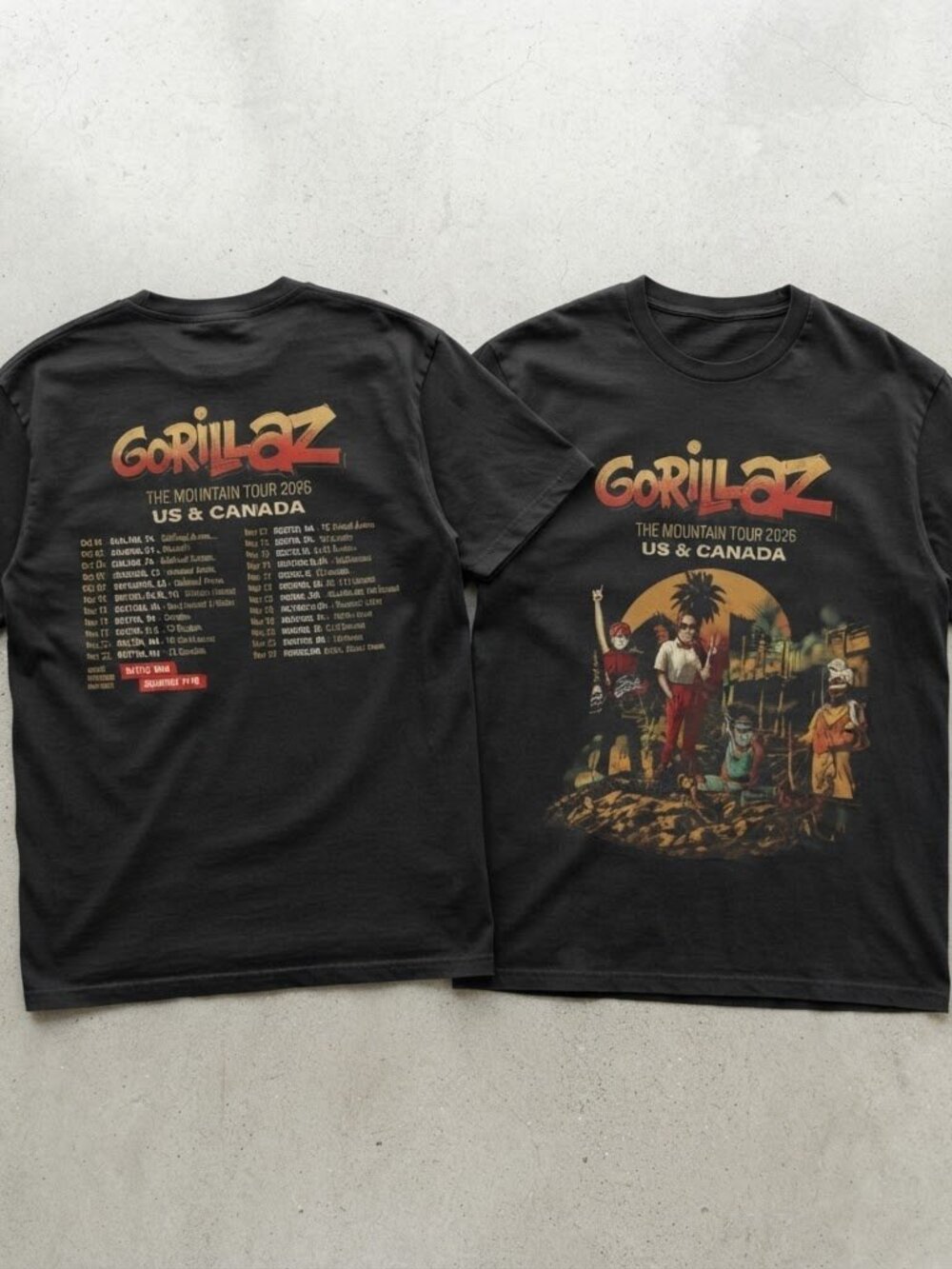 Gorillaz The Mountain Tour 2026 US & Canada Black T-Shirt S-4XL